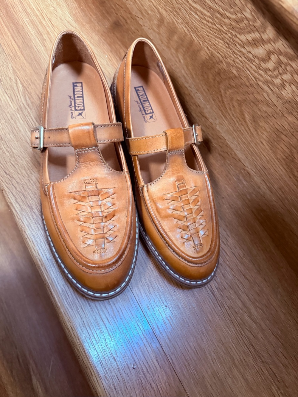 Pikolinos Tan Leather Mary Jane Loafers